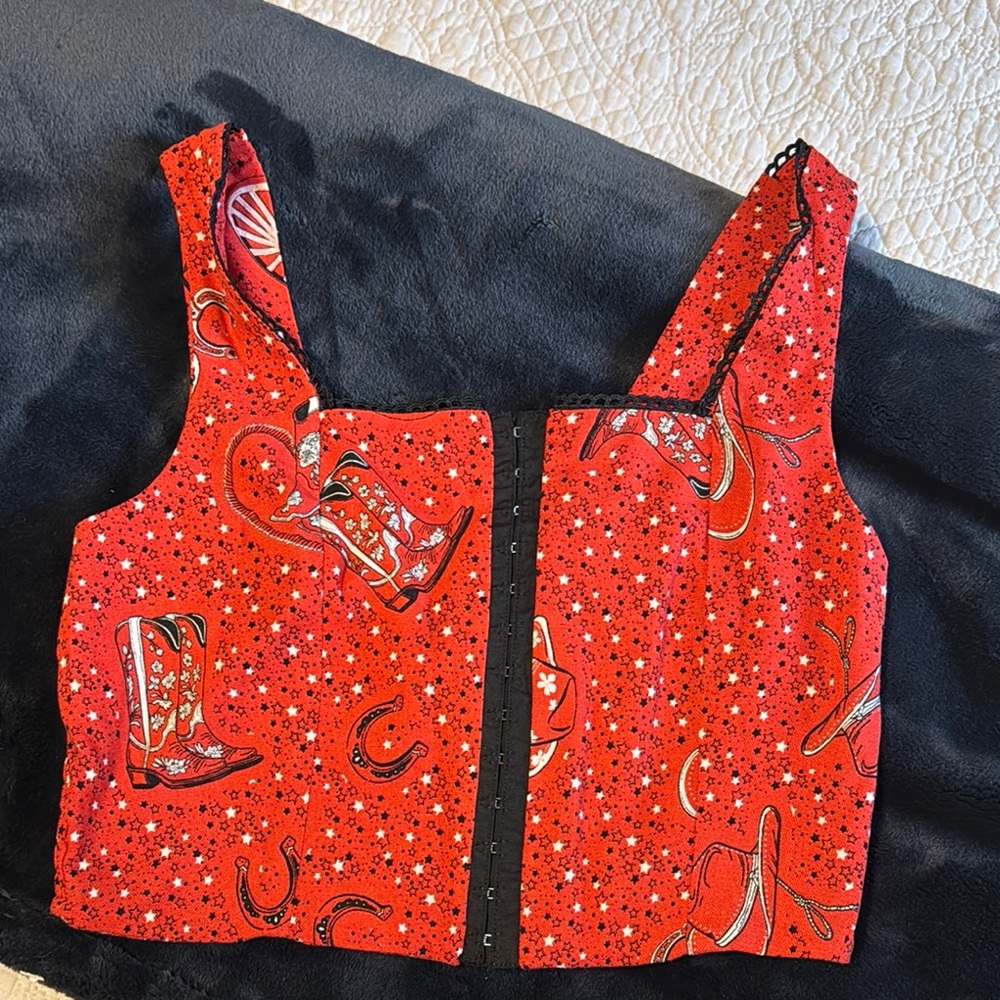 Red Western Print Women's Corset Top